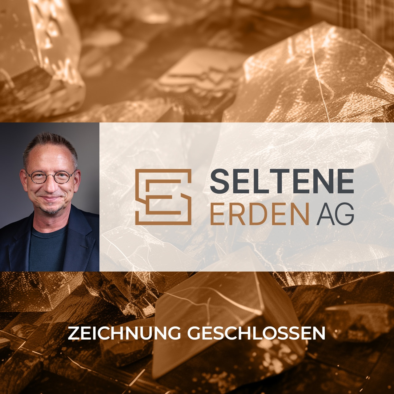 Werbebild mit dem Portrait von Andreas Kroll und Logo von der Seltene Erden AG.